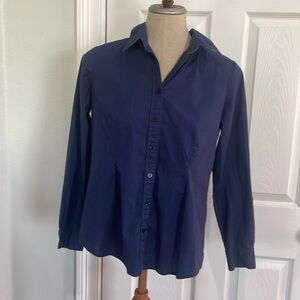 Coldwater creek long sleeve button-down navy blue shirt cotton stretch women 8 S
